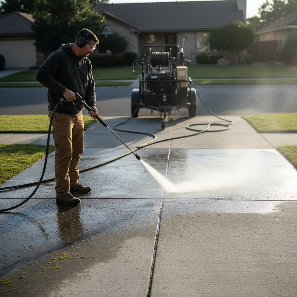 Comparison of driveway cleaning methods showing surface protection
